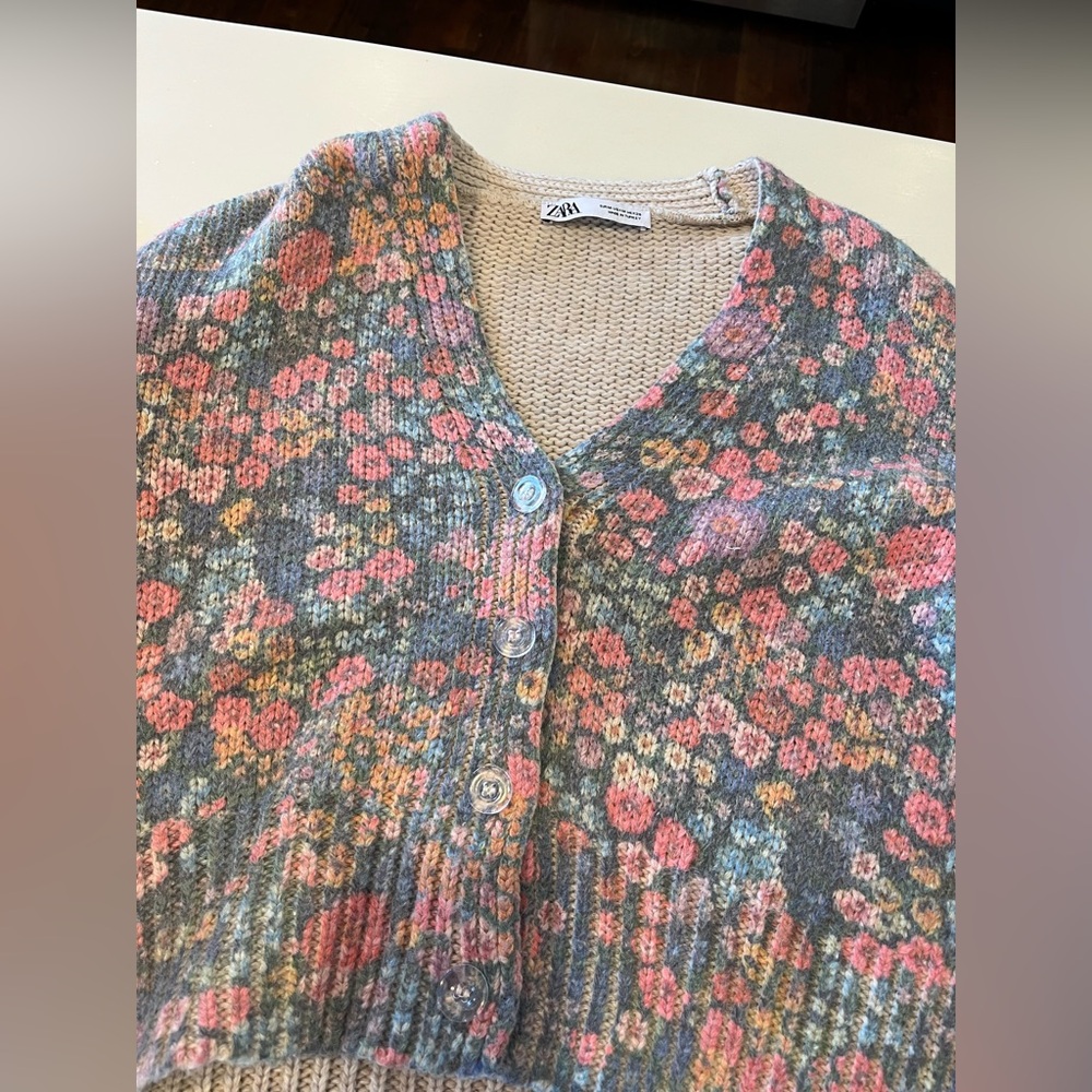 Zara wool floral cardigan sweater